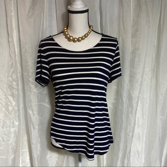 Calvin Klein Soft Scoopneck Navy/White Striped Top - Picture 2 of 16